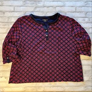 Croft&Barrow Navy and Pink 3/4 Sleeve Shirt Women's 3x